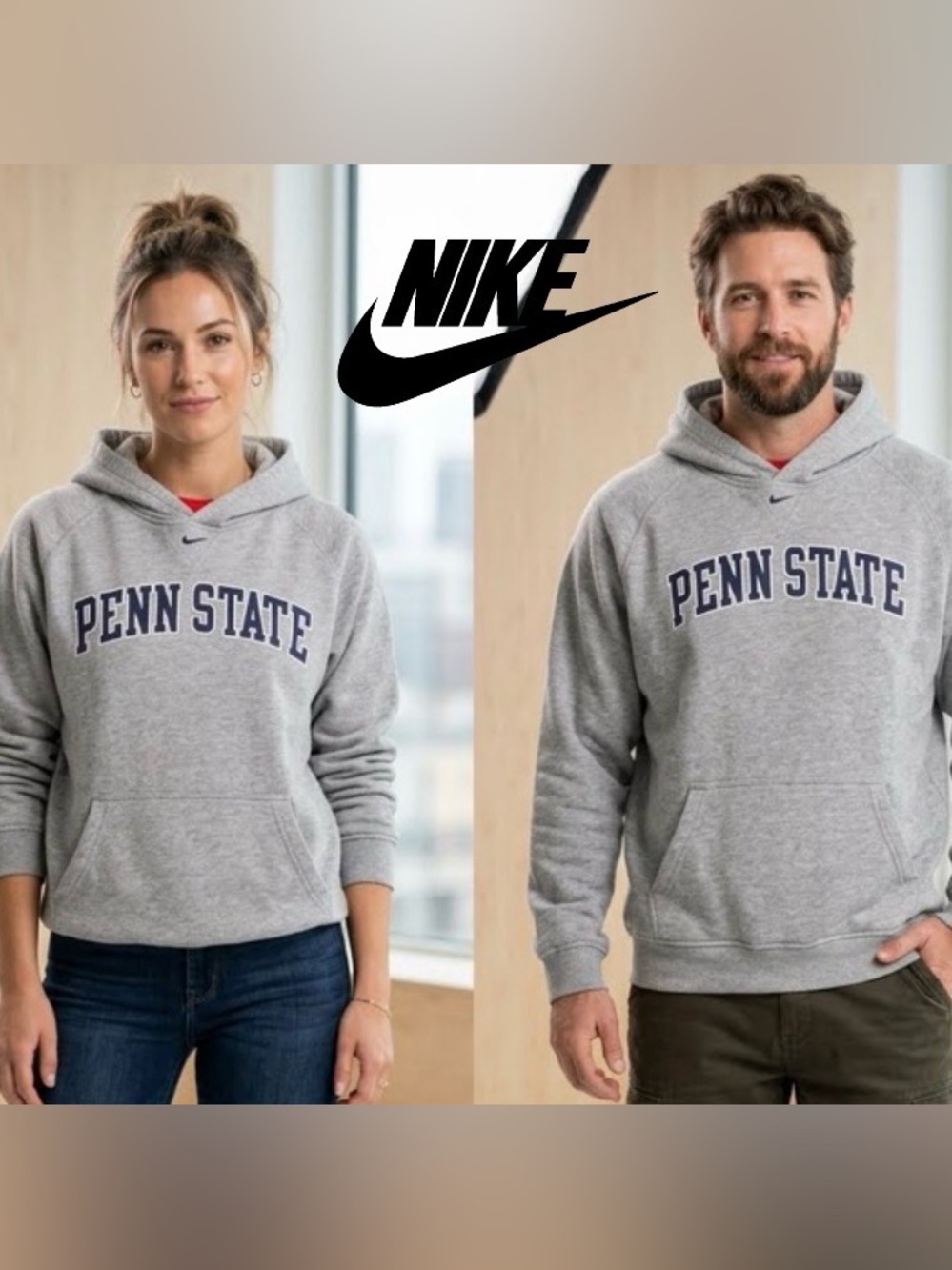 ❤️ Nike Penn State Unisex Gray Pullover Hoodie - Size L